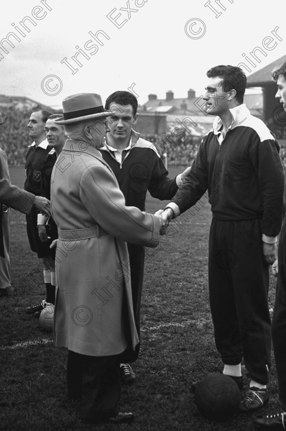 Noel-Cantwell-1 
 Irish Soccer Internation Noel Cantwell being introduced to President of Ireland Sean T. O'Kelly for Soccer International Ireland v Germany at Dalymount Park, Dublin 25/11/56 - ref. 238J

Down memory Lane - black and white