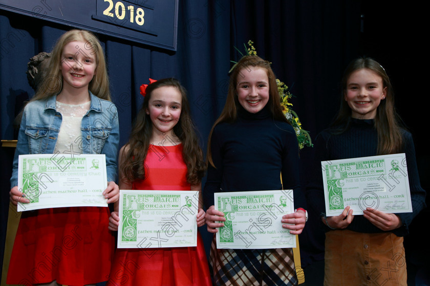 Feis26022018Mon12 
 12
Commended Elizabeth Dunne, Saoirse Twomey, Kate McSweeney and Isabelle Nestor from Glounthaune and Montenotte.
 Speech and Drama Class: 364: Solo Verse Speaking Girls 11 Years and Under Section 2 Feis Maitiú 92nd Festival held in Fr. Mathew Hall. EEjob 26/02/2018 Picture: Gerard Bonus.