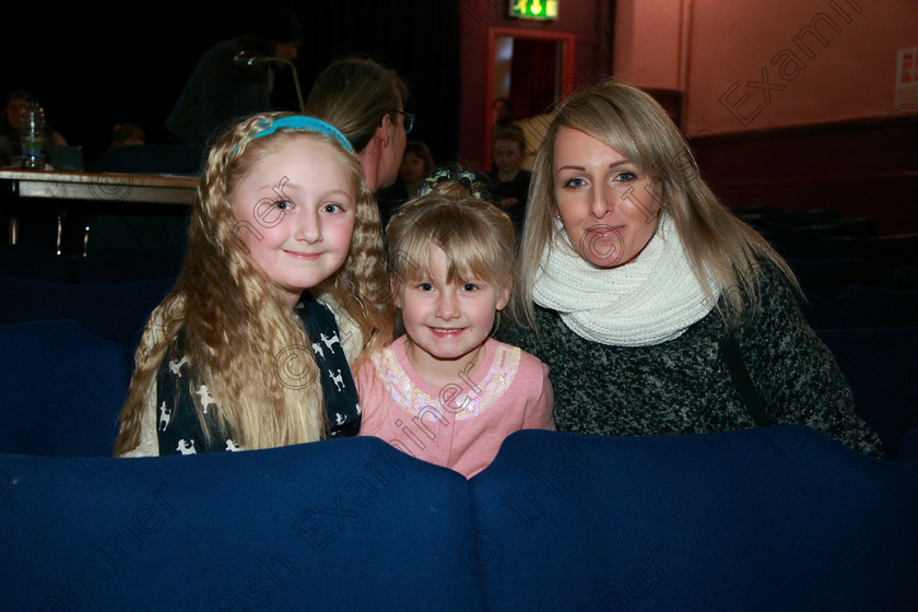 Feis24022018Sat14 
 14
Performer Olivia Brzostek from Lisgoold with her sister Sophie and mum Valarie.
 Speech and Drama Class: 369: Solo Verse Speaking Girls 6 Years and Under Section 3 Feis Maitiú 92nd Festival held in Fr. Mathew Hall. EEjob 24/02/2018 Picture: Gerard Bonus.