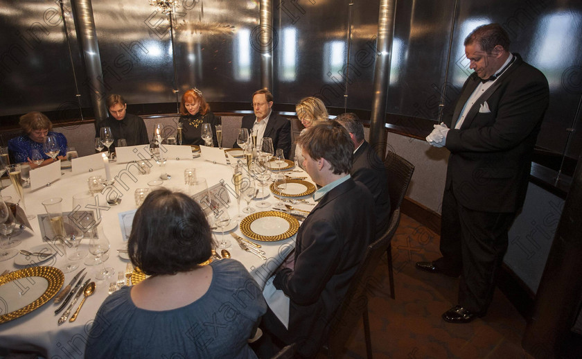 SEA Titanic 3 
 Maitre de Ryan Roberts leads guests in a moment of silence for the 1514 people who died when the RMS Titanic sank during a re-creation of the final first class dinner served on the ship, Saturday, April 14, 2012, in Houston. The Titanic sank in the North Atlantic Ocean April 15, 1912 after colliding with an iceberg during her maiden voyage from Southampton, England to New York. (AP Photo/Dave Einsel)