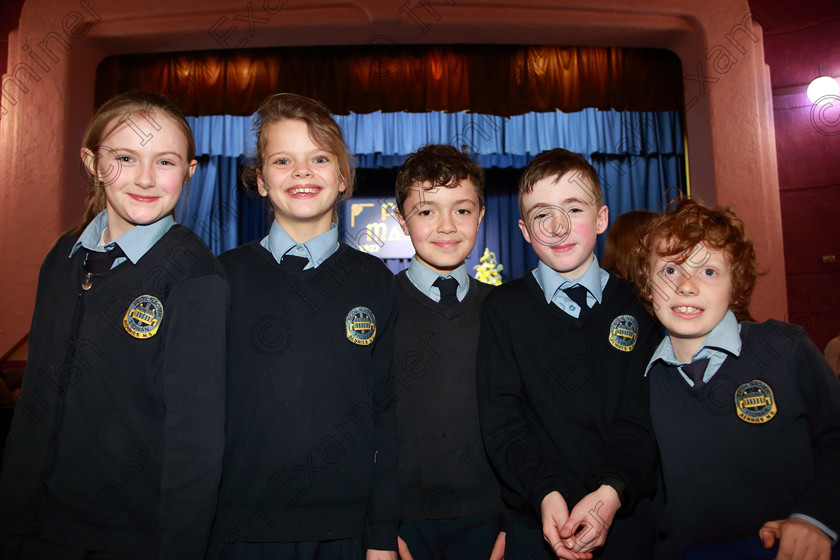 Feis28022019Thu36 
 36
Katie O’Regan, Isabel McCarthy, Harry Piggott, Arlo McCarthy and Craig Kelly from Scoil Naomh Fionán. Rennies.

Class: 85: The Soroptimist International (Cork) Perpetual Trophy and Bursary”
Bursary Value €130 Unison or Part Choirs 13 Years and Under Two contrasting folk songs.

Feis Maitiú 93rd Festival held in Fr. Mathew Hall. EEjob 28/02/2019. Picture: Gerard Bonus