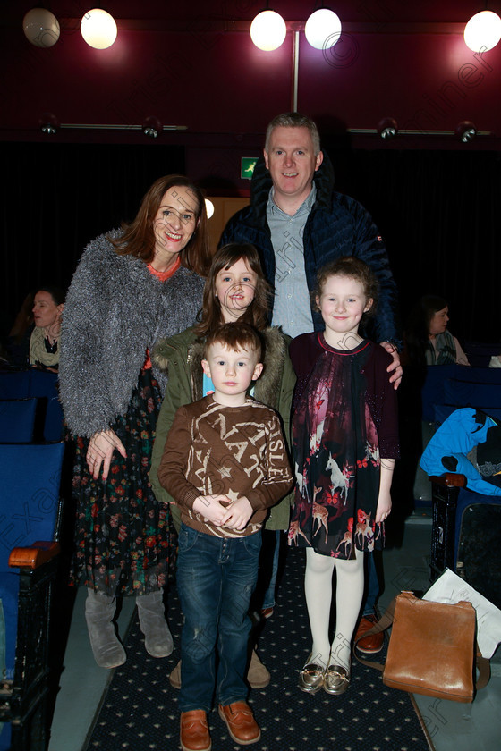 Feis24022018Sat16 
 16
Performer Mia Goherty from Blackrock with her parents Claire and Liam brother Ronan and friend Rachel O’Neill.
 Speech and Drama Class: 369: Solo Verse Speaking Girls 6 Years and Under Section 3 Feis Maitiú 92nd Festival held in Fr. Mathew Hall. EEjob 24/02/2018 Picture: Gerard Bonus.