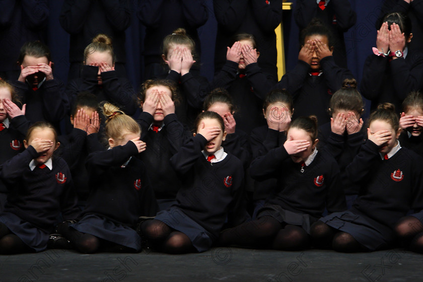 Feis23022018Fri19 
 15~31
St. Vincent’s 4th Class performing.
 Speech and Drama Class: 476: “The Peg O’Mahony Memorial Perpetual Cup” Choral Speaking 4th Class Feis Maitiú 92nd Festival held in Fr. Mathew Hall. EEjob 23/02/2018 Picture: Gerard Bonus.