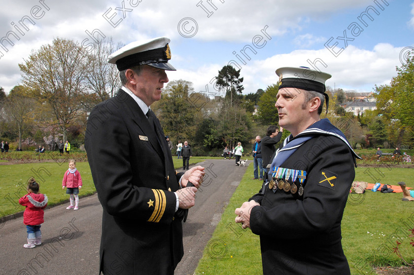 RM Titanic-6101503 
 Lt. Comdr. Mannix McAlister and A/S Chef Brendan Fitzgerald at the official unveiling of the Titanic memorial stone monument in Fitzgerald's Park. 
Picture: Richard Mills