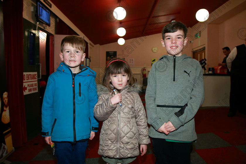 Feis24022018Sat63 
 63
Performer Charlie O’Riordan with his younger brother Harry and little sister Elsie from Spur Hill.
 Speech and Drama Class: 381: Solo Verse Speaking Boys 8 Years and Under Section 2 Feis Maitiú 92nd Festival held in Fr. Mathew Hall. EEjob 24/02/2018 Picture: Gerard Bonus.