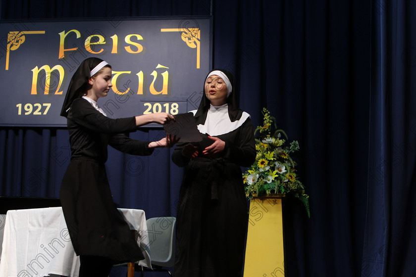 Feis15032018Thu21 
 19~21
Molly O’Flynn and Molly Hickey from The Lough performing “My Favourite Things” from The Sound of Music.
 Speech and Drama Class: 336: “The Trevor Ryan Perpetual Cup” Musical Drama Duo18 Years and Under Feis Maitiú 92nd Festival held in Fr. Mathew Hall. EEjob 15/03/2018 Picture: Gerard Bonus.