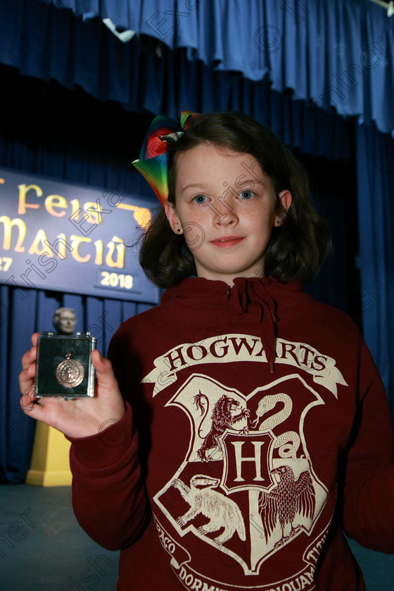 Feis11032018Sun12 
 12
 Bronze Medallist Bonnie O’Keeffe from Rosstellen.
 Singing and School Choirs Class: 367: Solo Verse Speaking Girls 8 Years and Under Section 5 Feis Maitiú 92nd Festival held in Fr. Mathew Hall. EEjob 06/03/2018 Picture: Gerard Bonus.