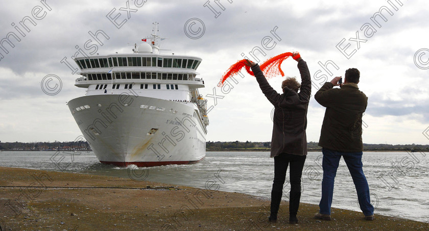 SEA Titanic 170672 
 People wave at the Balmoral cruise ship wave as it leaves Southampton docks on the official Titanic centenary voyage. PRESS ASSOCIATION Photo. Picture date: Sunday April 8, 2012. 1,309 passengers will be marking the centenary of the Titanic disaster on the night of April 14, 1912 with lectures and will eat food the same as was served aboard the ill-fated liner. They will then visit Nova Scotia where some of the victims are buried before ending the 12 day trip in New York. Photo credit should read: Chris Ison/PA Wire