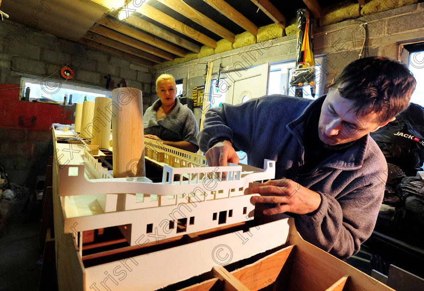 SCA TM 1g240684 
 NEWS 19/01/2012 Zoltan Panka working on his 16ft model of the Titanic in the garden shed.
Picture Denis Scannell 
 Keywords: DENIS SCANNELL