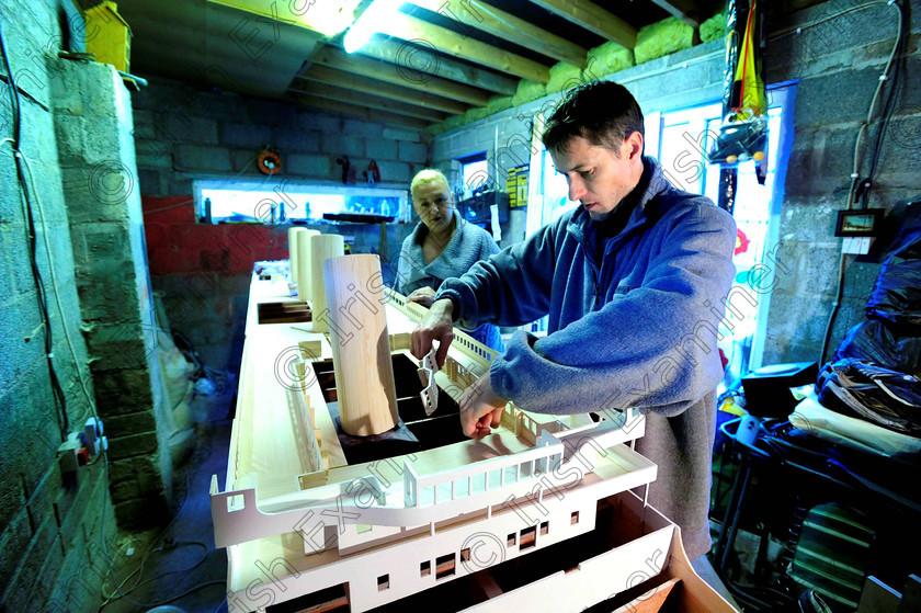 SCA TM c1240691 
 NEWS 19/01/2012 Zoltan Panka working on his 16ft model of the Titanic in the garden shed,
Picture Denis Scannell 
 Keywords: DENIS SCANNELL