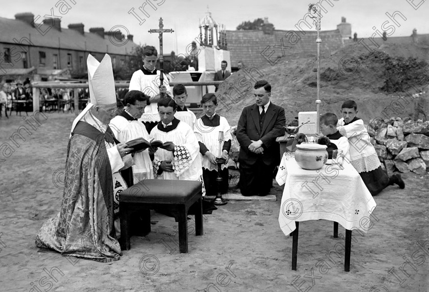 1101933 
 Blessing of the foundation stone of the Church of Christ the King at Turner's Cross, Cork by Bishop Daniel Cohalan 21/07/1929 Ref. 382A old black and white religion