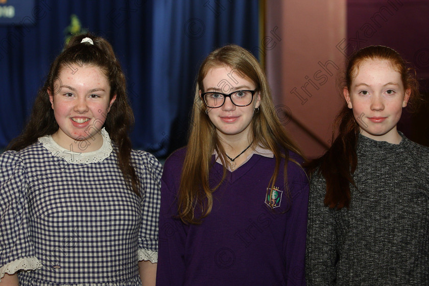 Feis19022018Mon47 
 47
Zoë Byrne, Aisling O’Mahony and Emma Lynch from Douglas, Rochestown and Ballinhassig.
 Speech and Drama Class: 326: “The James O’Donovan Memorial Perpetual Cup”
 Dramatic Solo 14 Years and Under Section 1 Feis Maitiú 92nd Festival held in Fr. Mathew Hall. EEjob 19/02/2018 Picture: Gerard Bonus.