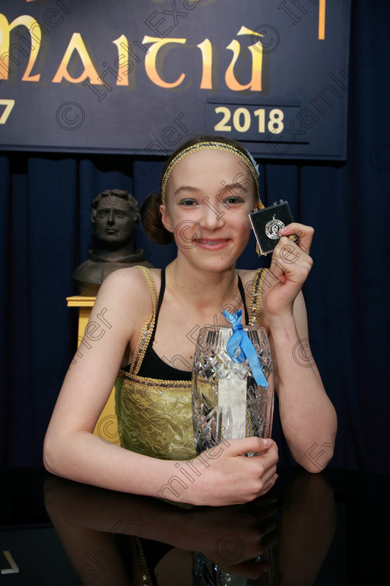 Feis08032018Thu32 
 32
Overall Trophy winner and Silver Medallist Abbie Palliser-Kehoe from Carrigaline for her performance of Show Off” from The Drowsy Chaperone.
 Singing and School Choirs Class: 112: “The C.A.D.A. Perpetual Trophy” Solo Action Song 14 Years and Under Section 2 Feis Maitiú 92nd Festival held in Fr. Mathew Hall. EEjob 06/03/2018 Picture: Gerard Bonus.