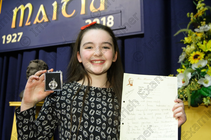 Feis25032018Sun37 
 37
Silver Medallist Ellen O’Leary from Whitechurch.
 Speech and Drama Class: 365: Solo Verse Speaking Girls 10 Years and Under Section 5 Feis Maitiú 92nd Festival held in Fr. Mathew Hall. EEjob 25/03/2018 Picture: Gerard Bonus