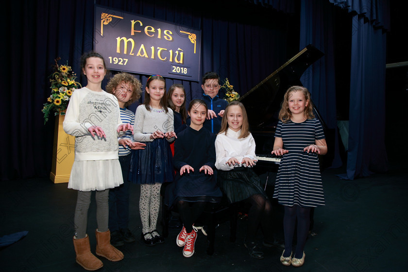 Feis03022018Sat01 
 1
Performers, Erin Tiernan, Cillian Murphy, Clodagh Sweeney, Alison Earle, Cillian Connolly, Selena O’Rourke, Wiktoria Dziduch and Grace O’Connell.
 Instrumental Music Class: 166: Piano Solo 10 Years and Under Feis Maitiú 92nd Festival held in Fr. Matthew Hall. EEjob 02/02/2018 Picture: Gerard Bonus.