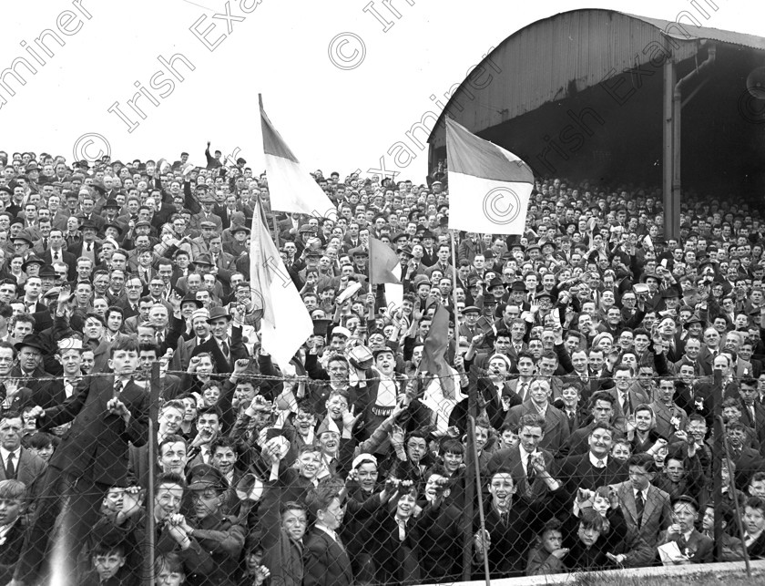 688925 
 F.A.I. Cup 1956 Shamrock Rovers v Cork Athletic at Dalymount Park , pic of fans at match . ref no 892h . 29/04/56 .
