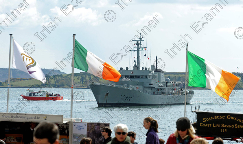 DENIS cobh 4250686 
 IE LIVE NEWS 14/4/12 ... 
Flags flying on the promenade in Cobh as the L.E. Aoife took up position for the search & rescue display by the Emergency Services and the Defence Forces during the Titanic 100th anniversary commemoration events.
Picture Denis Minihane.