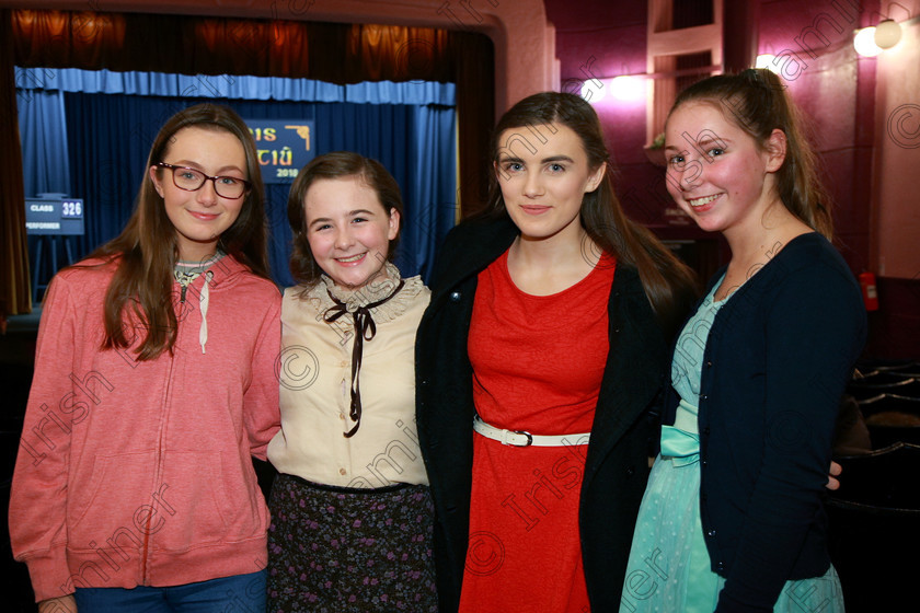 Feis20022018Tue85 
 85
Performers Alison O’Connor, Faye Herlihy, Emily Walsh and Aoife Broderick.
 Speech and Drama Class: 326: “The James O’Donovan Memorial Perpetual Cup” “Year sand Dramatic Solo 14 Section 2 Under Feis Maitiú 92nd Festival held in Fr. Mathew Hall. EEjob 20/02/2018 Picture: Gerard Bonus.