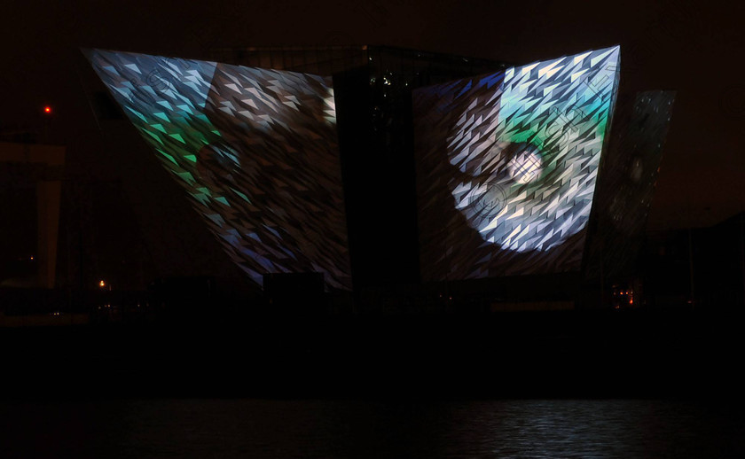 Pacemaker Titanic Light Sho0 
 PACEMAKER BELFAST 7/4/2012
Thousand come out to watch the "Titanic Light Show" at the new Titanic building in Belfast on saturday night, the worldÕs biggest ever digital projection lighting show was staged in the historic setting of the Titanic Slipways as part of the cityÕs festival of events to commemorate the 100th anniversary of TitanicÕs fateful maiden voyage. Using cutting-edge architectural projection, 3D motion graphics, synchronized pyrotechnics and bespoke sound design, the show was the largest, most complex projection ever attempted
Photo Colm Lenaghan/Pacemaker