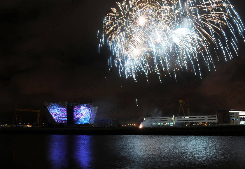 Pacemaker Titanic Light S 30 
 PACEMAKER BELFAST 7/4/2012
Thousand come out to watch the "Titanic Light Show" at the new Titanic building in Belfast on saturday night, the worldÕs biggest ever digital projection lighting show was staged in the historic setting of the Titanic Slipways as part of the cityÕs festival of events to commemorate the 100th anniversary of TitanicÕs fateful maiden voyage. Using cutting-edge architectural projection, 3D motion graphics, synchronized pyrotechnics and bespoke sound design, the show was the largest, most complex projection ever attempted
Photo Colm Lenaghan/Pacemaker