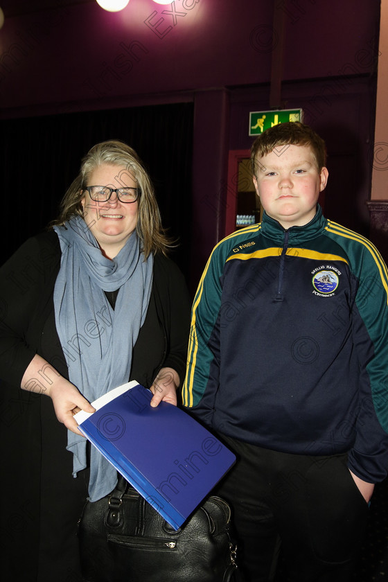 Feis24032018Sat16 
 16
Performer Mark O’Connell from Magazine Road with his mother Kathleen.
 Speech and Drama Prose Reading 12 Years and Under; 15 Years and Under; 16 Years and Over Feis Maitiú 92nd Festival held in Fr. Mathew Hall. EEjob 24/03/2018 Picture: Gerard Bonus