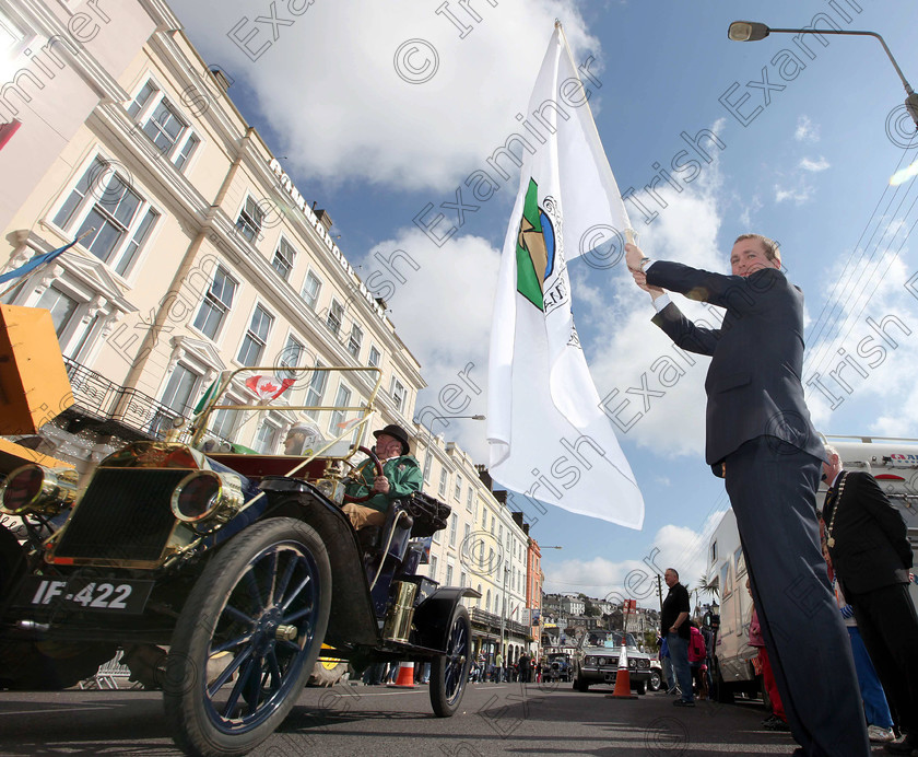 JH Cobh Car Show 14 
 ECHO NEWS: 14/04/2012; Cllr Jim Quinlan, Mayor of Cobh, starting a special veteran Vintage and Classic Car run in Cobh during commemorations to mark the 100th anniversary of the sinking of RMS Titanic. Picture; John Hennessy (Further Info, Dick O'Brien, Cobh Classic Car Club, 086 1255709)