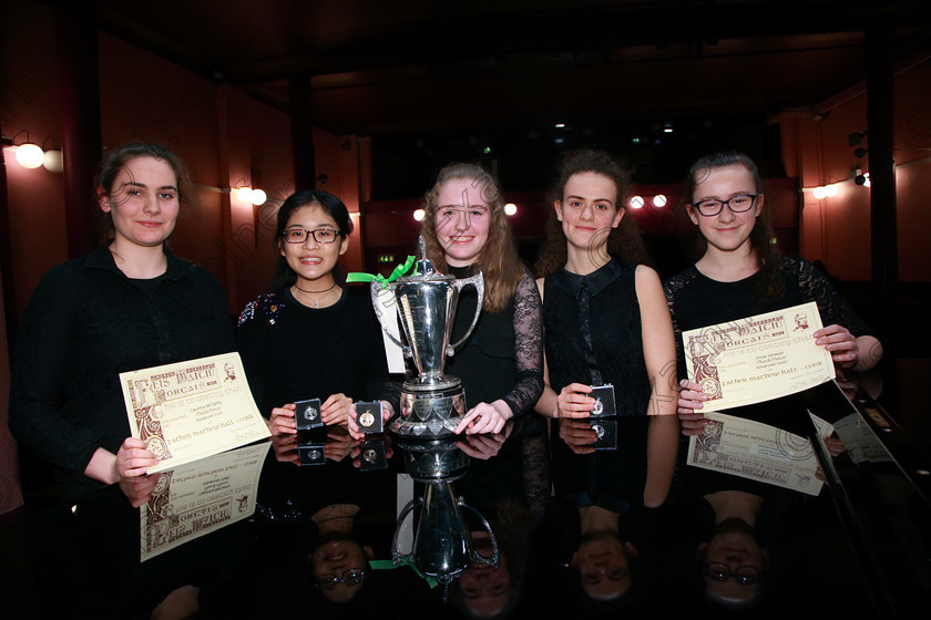 Feis31012018Wed49 
 49
Caoimhe McCarthy from Glanmire Joint 3rd place; Megan Chan from Blackrock Joint 2nd place and Silver Medallist; Helen Ruthledge from Blackrock Cup winner and Gold Medallist; Aislinn Donnelly from Lehenaghmore Joint 2nd place and Silver Medallist and Anna Jansson from Wilton Joint 3rd place. 
 Instrumental Music; Class: 236 “The Shanahan & Co. Perpetual Cup”: Advance Violin, one movement from a Concerto; Feis Maitiú 92nd Festival held in Fr. Matthew Hall. EEjob 31/01/2018. Picture: Gerard Bonus.