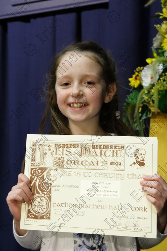 Feis25032018Sun32 
 32
3rd place Molly O’Driscoll from Carrigtwohill.
 Speech and Drama Class: 365: Solo Verse Speaking Girls 10 Years and Under Section 5 Feis Maitiú 92nd Festival held in Fr. Mathew Hall. EEjob 25/03/2018 Picture: Gerard Bonus