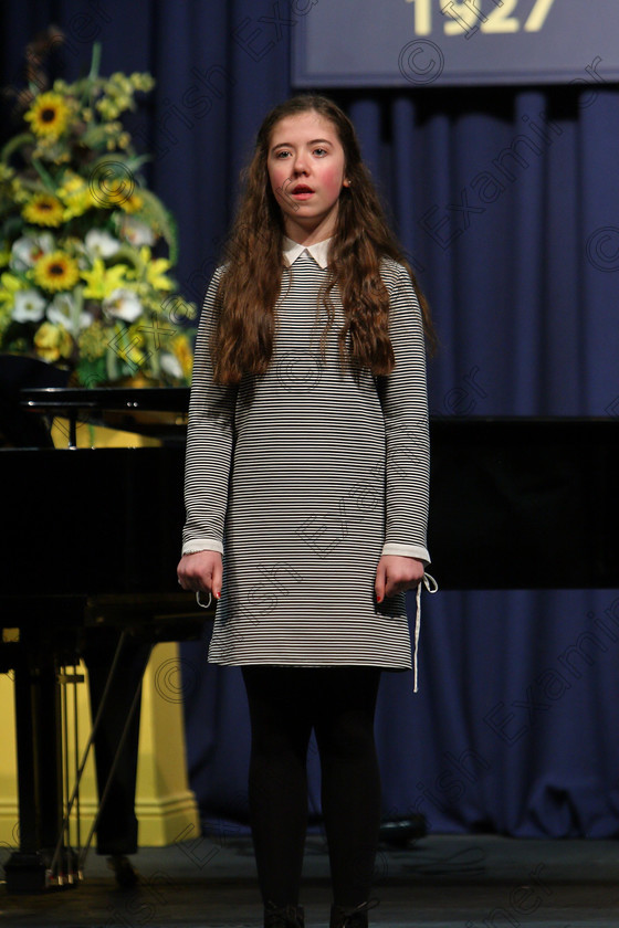 Feis05032018Mon25 
 25
Roisín Cahill performing 
 Singing and School Choirs Class: 53: Girls Solo Singing 13 Years and Under –Section 2 Feis Maitiú 92nd Festival held in Fr. Mathew Hall. EEjob 05/03/2018 Picture: Gerard Bonus.