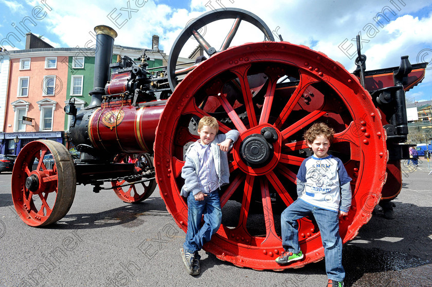 DENIS cobh 6250689 
 IE LIVE NEWS 14/4/12 ... 
Darragh and Oisín Bourke, Banteer, next to a 1914 Compound Marshall steam engine owned by Kevin and Leigh Foley, Killeagh, in Cobh for the Titanic 100th anniversary commemoration events.
Picture Denis Minihane.