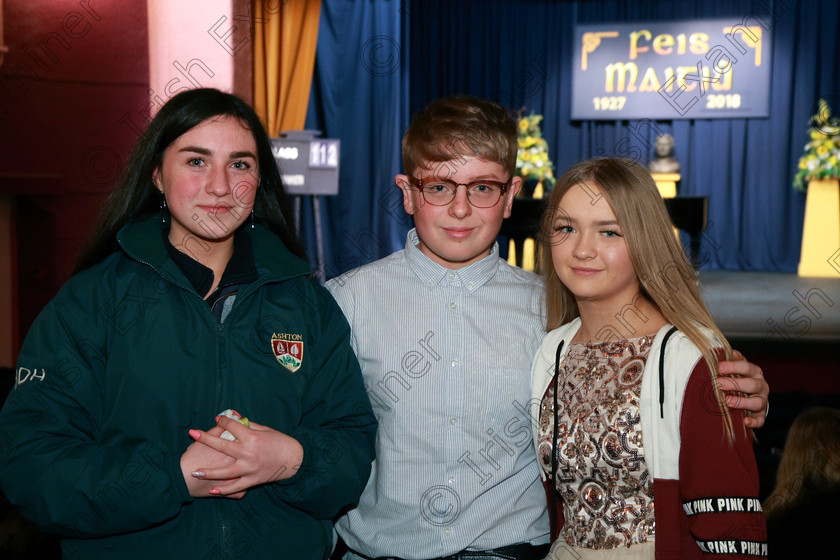 Feis07032018Wed36 
 36
Briona Dolan from Kinsale supporting performers Oskar Smith from Blackrock and Francesca Lewis from Ballygarvan.
 Singing and School Choirs Class: 112: “The C.A.D.A. Perpetual Trophy” Solo Action Song 14 Years and Under Section 1 Feis Maitiú 92nd Festival held in Fr. Mathew Hall. EEjob 06/03/2018 Picture: Gerard Bonus.