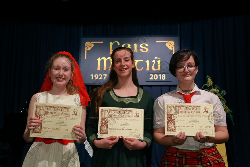 Feis08032018Thu29 
 29
Joint 3rd place Ciara Hayes, Siri Forde and Melany Shemetov 
 Singing and School Choirs Class: 112: “The C.A.D.A. Perpetual Trophy” Solo Action Song 14 Years and Under Section 2 Feis Maitiú 92nd Festival held in Fr. Mathew Hall. EEjob 06/03/2018 Picture: Gerard Bonus.