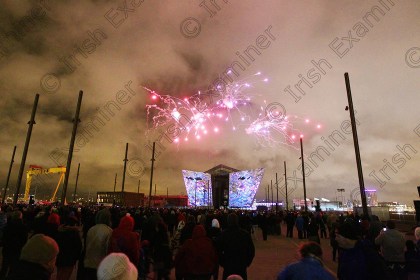 PEYE Titanic Belfast show 02 
 Press Eye - Belfast - Northern Ireland - 8th April 2012

Press Release image

Belfast is setting for Titanic light show....

Belfast's iconic Titanic Building provides a backdrop for a 3D graphics and pyrotechnics light show set to music.

The show used cutting edge architectural projection, intense 3D motion graphics, synchronised pyrotechnics and bespoke sound design.

Picture by Kelvin Boyes / Press Eye.