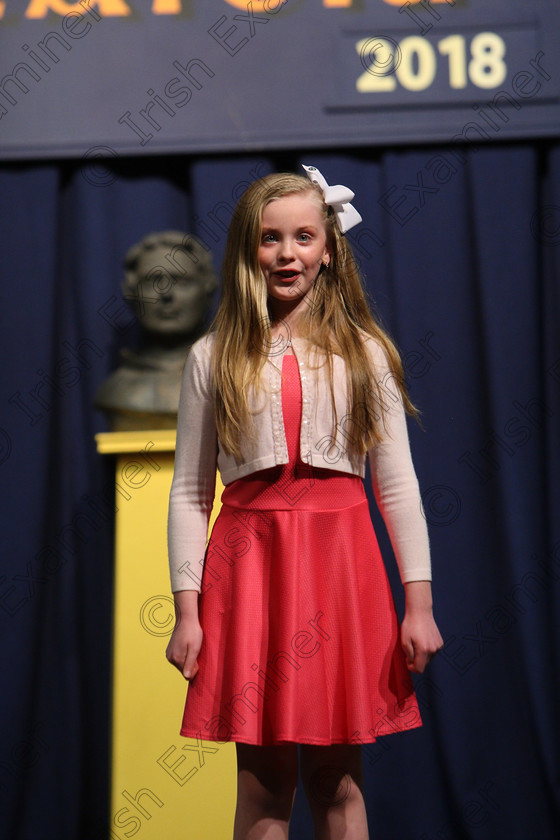 Feis25032018Sun41 
 41
Katie Cussen from Ballinhassig reciting her poem 
 Speech and Drama Class: 366: Solo Verse Speaking Girls 9 Years and Under Section 5 Feis Maitiú 92nd Festival held in Fr. Mathew Hall. EEjob 25/03/2018 Picture: Gerard Bonus