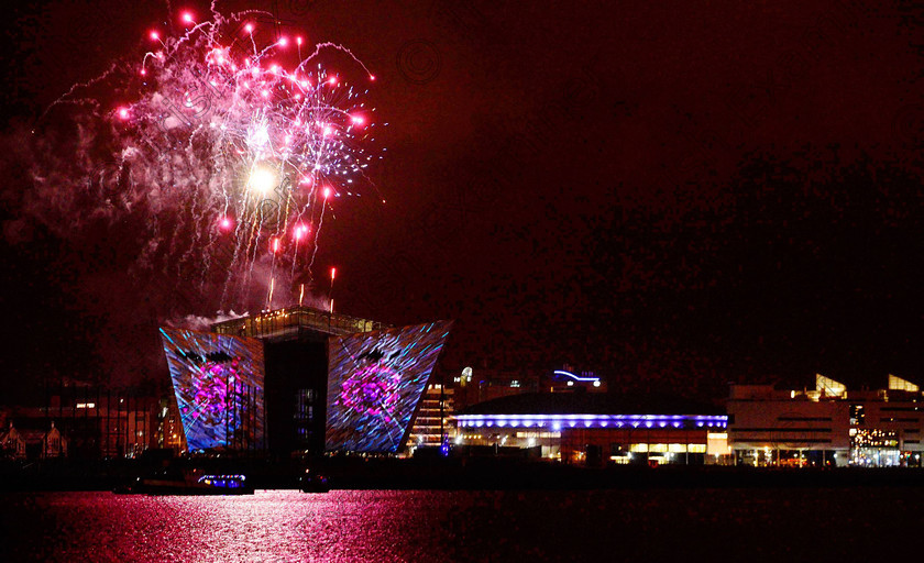 PEYE Titanic Belfast show 05 
 Press Eye - Belfast - Northern Ireland - 8th April 2012

Press Release image

Belfast is setting for Titanic light show....

Belfast's iconic Titanic Building provides a backdrop for a 3D graphics and pyrotechnics light show set to music.

The show used cutting edge architectural projection, intense 3D motion graphics, synchronised pyrotechnics and bespoke sound design.

Picture by Russell Pritchard / Press Eye.