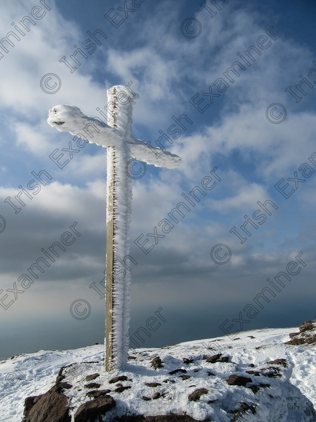 Summit Cross Mt Brandon-2603 
 Icy Summit Cross on Mt Brandon Dingle Co Kerry taken by Noel O Neill last Sunday Feb28th 2016 
 Keywords: Brandon, DHC, Landscape, Mas an tiompan, cross, snow