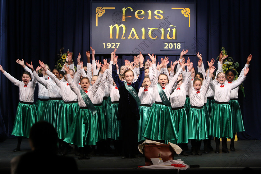 Feis28022018Wed10 
 On a snowy day only one choir made it into the hall for their performance, Scoil mhuire, Ballincollig braved the elements, snow and ice and totally enthralled the adjudicator, Marilynne Davies that she asked them to perform again and they did, spectacularly, showing their skill and talents so well that they were awarded the highest mark of 90 points, a rare achievement made all the more special on a day that most schools were closed due to weather and also making the choir’s first visit to eh Feis performing a medley from “Mary Poppins” during the “The Pam Golden Perpetual Cup” Group Action Songs Primary Schools Class 104 Feis Maitiú 92nd Festival held in Fr. Mathew Hall. EEjob 27/02/2018 Picture: Gerard Bonus.