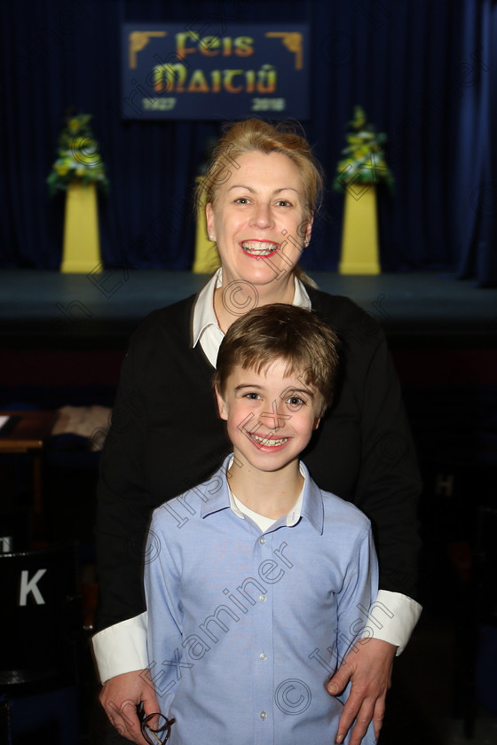 Feis21032018Wed02 
 2
Fionn Conway from Gaelscoil Uí Drisceoíl with his mother Cliona.
 Labhairt na Filíocht agus Míreanna Drámaíochta Class: 516: Bhéarslabhairt 9 Bliana D’Aois Nó Faoina Roinn 1 Feis Maitiú 92nd Festival held in Fr. Mathew Hall. EEjob 21/03/2018 Picture: Gerard Bonus