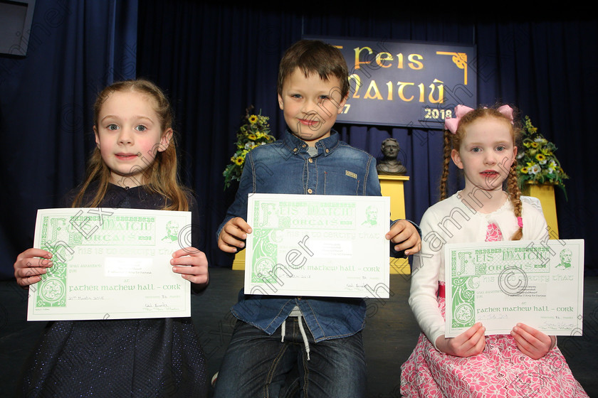 Feis21032018Wed36 
 36
Commended Sadie Ní hAnragáin, Anthony Igody and Aoibhinn Delaney from Glanmire.
 Labhairt na Filíocht agus Míreanna Drámaíochta Class: 517: “Corn Helen” Bhéarslabhairt 7 Bliana D’Aois Nó Faoina –Roinn 1 Feis Maitiú 92nd Festival held in Fr. Mathew Hall. EEjob 21/03/2018 Picture: Gerard Bonus.