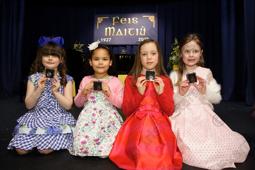 Feis27032018Tue46 
 46
Silver Medallist Layla Rose O’Shea from Midleton; Bronze Medallists Sophia Considine from Rochestown; Meadhbh O’Riordan from Kilshanna and Eliza Finn from Kilshanna.
 Singing Class: 56: 7 Years and Under Crawley The Penguin Dance Feis Maitiú 92nd Festival held in Fr. Mathew Hall. EEjob 27/03/2018 Picture: Gerard Bonus