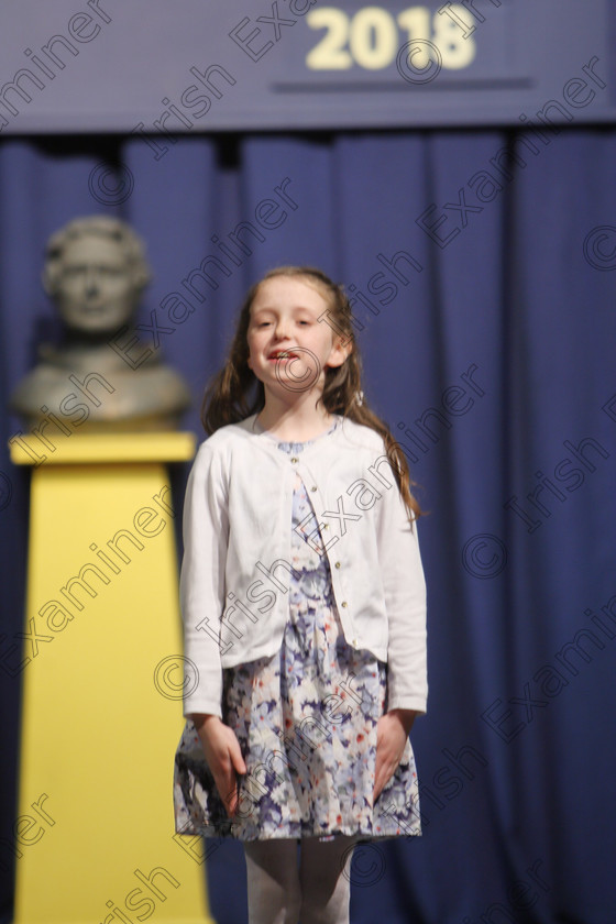 Feis25032018Sun15 
 15
Molly O’Driscoll reciting poem for Third Place. 
 Speech and Drama Class: 365: Solo Verse Speaking Girls 10 Years and Under Section 5 Feis Maitiú 92nd Festival held in Fr. Mathew Hall. EEjob 25/03/2018 Picture: Gerard Bonus