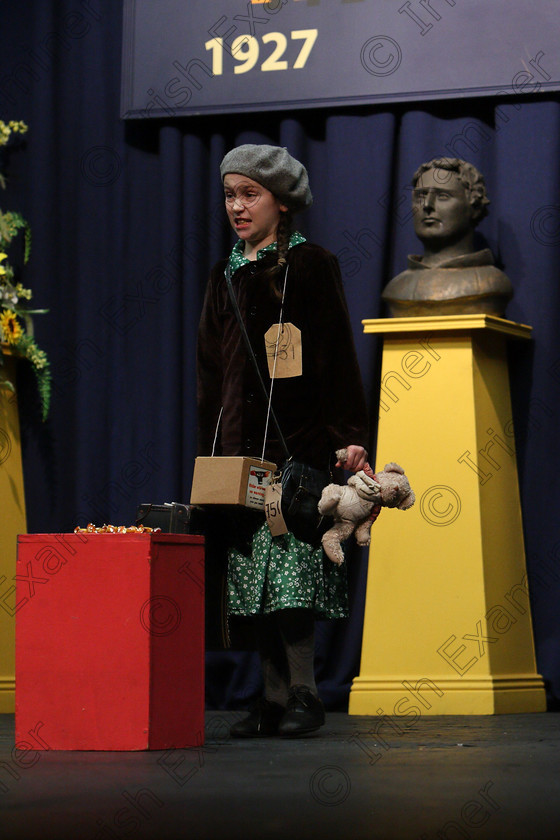 Feis16032018Fri11 
 11
Sophia Newell from Fermoy giving a Silver Medal performance of “Kinder Transport” as Eva.
 Speech and Drama Class: 328: “The Fr. Nessan Shaw Memorial Perpetual Cup” Dramatic Solo 10 Years and Under Section 3 Feis Maitiú 92nd Festival held in Fr. Mathew Hall. EEjob 16/03/2018 Picture: Gerard Bonus.