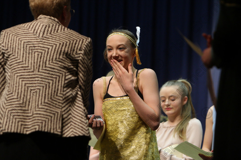 Feis08032018Thu28 
 28
Adjudicator: Marilynne Davies presenting the Overall Trophy to an astonished Abbie Palliser-Kehoe for her performance of “Show Off” from The Drowsy Chaperone.
 Singing and School Choirs Class: 112: “The C.A.D.A. Perpetual Trophy” Solo Action Song 14 Years and Under Section 2 Feis Maitiú 92nd Festival held in Fr. Mathew Hall. EEjob 06/03/2018 Picture: Gerard Bonus.