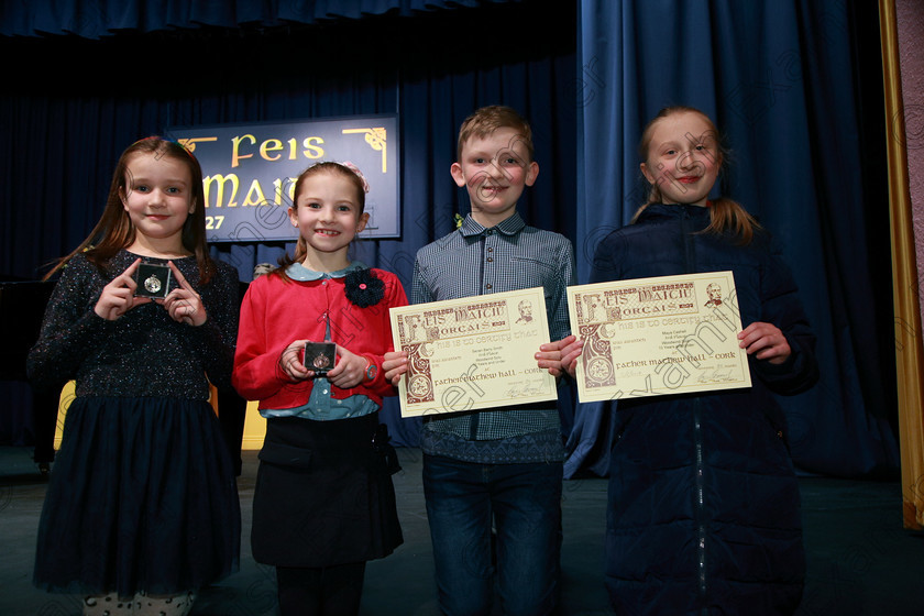 Feis05022018Mon01 
 1
Silver Medallist Clodagh Sweeney from Rochestown, Bronze Medallist Siún Sweeney from Ovens, joint 3rd place Senan Barry Smith from Ovens and Maya Cahill from Douglas.
 Instrumental Music Class: 215: Woodwind Solo10 Years and Under Feis Maitiú 92nd Festival held in Fr. Matthew Hall. EEjob 05/02/2018 Picture: Gerard Bonus.