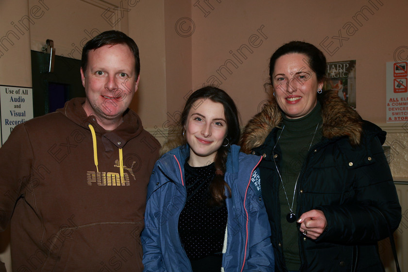 Feis09022018Fri20 
 20
Performer Emily Coughlan from Gurranabraher with her parents Gerard and Georgina.
 Instrumental Music Class: 212: Woodwind Solo16 Years and Under Feis Maitiú 92nd Festival held in Fr. Mathew Hall. EEjob 09/02/2018 Picture: Gerard Bonus.