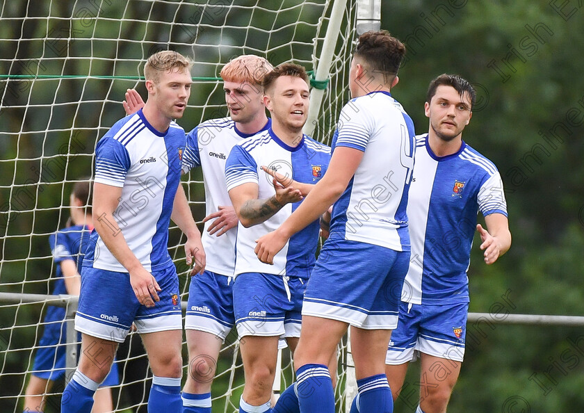 DKE080721soccer006 
 College Corinthians' Evan Browne is congratulated after scoring against Midleton, during their Keane Cup clash at Castletreasure. Picture: David Keane. EEjob Echo Sport 08.07.2021