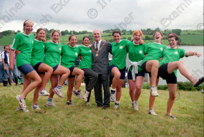 Irish-Girl-Team(1) 
 **** ARCHIVE PIC ****
30/07/1995
The Irish team celebrate with Cork's Lord Mayor Cllr Joe O'Callaghan after winning the women's junior eights at the Home International ~regatta at Farran Wood 
Pic Eddie O'Hare