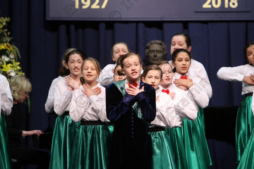 Feis28022018Wed09 
 On a snowy day only one choir made it into the hall for their performance, Scoil mhuire, Ballincollig braved the elements, snow and ice and totally enthralled the adjudicator, Marilynne Davies that she asked them to perform again and they did, spectacularly, showing their skill and talents so well that they were awarded the highest mark of 90 points, a rare achievement made all the more special on a day that most schools were closed due to weather and also making the choir’s first visit to eh Feis performing a medley from “Mary Poppins” during the “The Pam Golden Perpetual Cup” Group Action Songs Primary Schools Class 104 Feis Maitiú 92nd Festival held in Fr. Mathew Hall. EEjob 27/02/2018 Picture: Gerard Bonus.