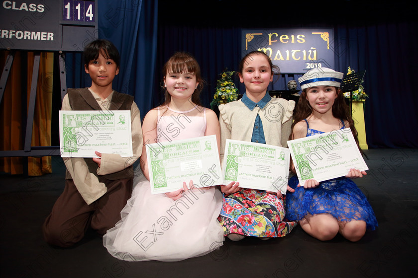 Feis01032019Fri50 
 50
Commended Niza Maeve Magabilin from Montenotte; Aoife Gardiner from Montenotte; Gabrielle O’Riordan from Rochestown and Tess Shaw from Whitechurch.

Class: 114: “The Henry O’Callaghan Memorial Perpetual Cup” Solo Action Song 10 Years and Under –Section 2 An action song of own choice.

Feis Maitiú 93rd Festival held in Fr. Mathew Hall. EEjob 01/03/2019. Picture: Gerard Bonus