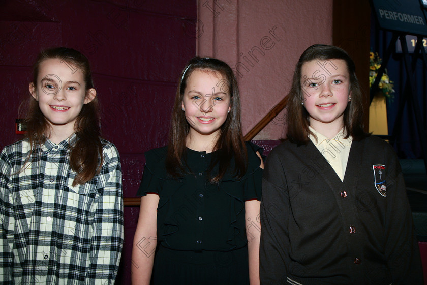 Feis26022018Mon01 
 1
Performers Sarah Bermingham, Dominique Desmond and Tara Collins from Fermoy, Ballyanly and Glanmire.
 Speech and Drama Class: 364: Solo Verse Speaking Girls 11 Years and Under Section 2 Feis Maitiú 92nd Festival held in Fr. Mathew Hall. EEjob 26/02/2018 Picture: Gerard Bonus.